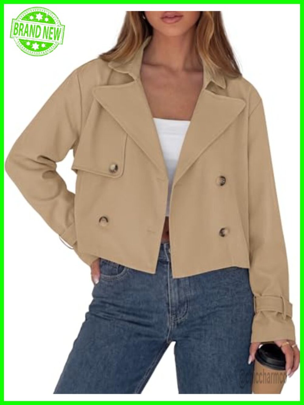 Cropped Trench Coat for Women Short Double Breasted Lightweight Jacket